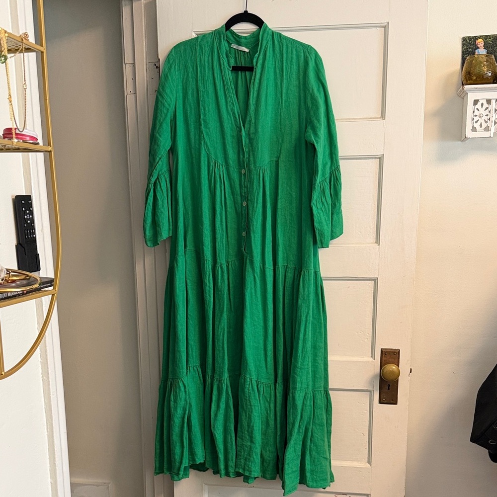 Green Tiered Button-Front Maxi Dress - Picture 6 of 9